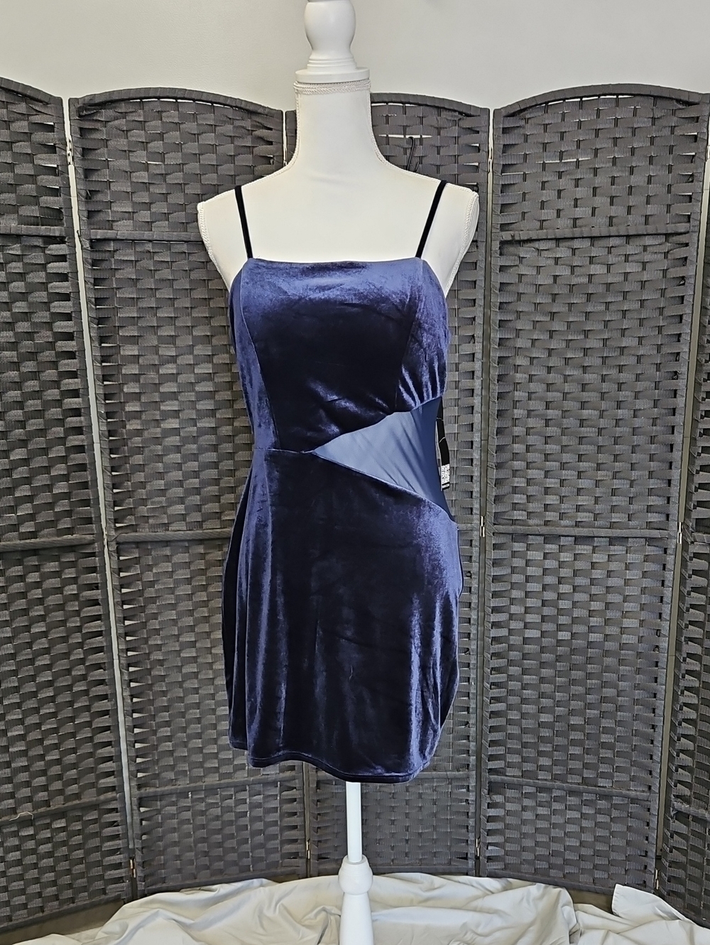Trixxi Navy Velvet Mini Dress with Panel Detail